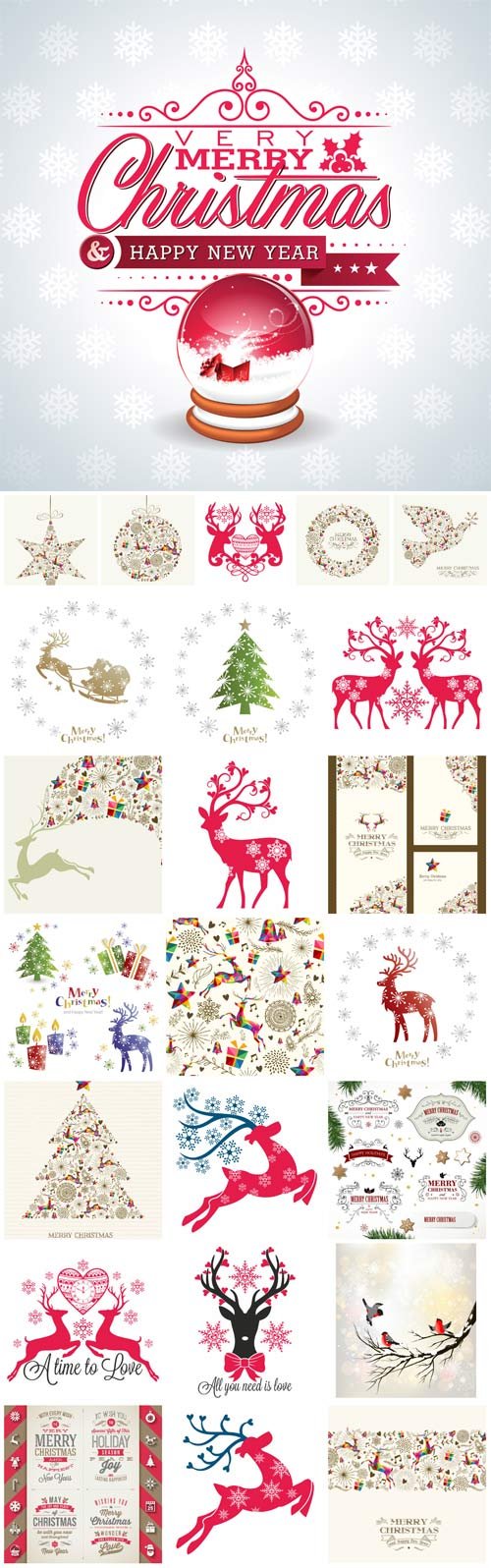 Christmas vector with reindeer and winter decor
