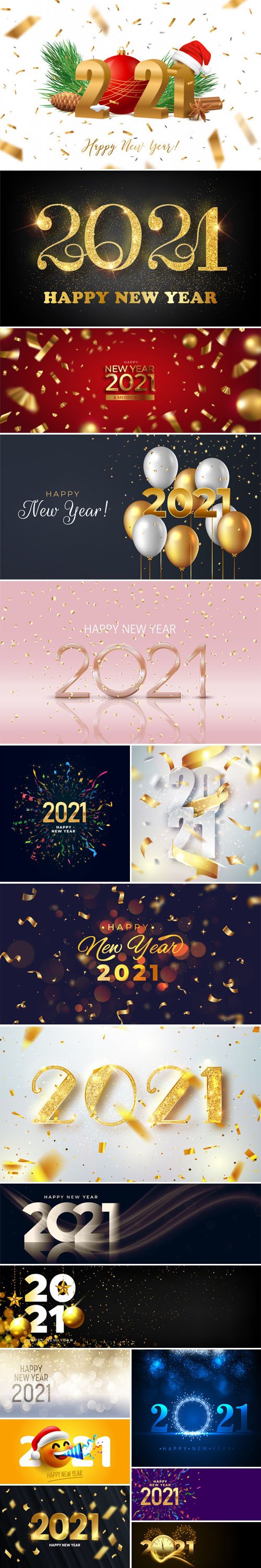 17 Happy New Year 2021 Backgrounds Vector Templates Collection