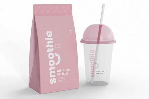 Smoothie Bottle and Packaging Mockup PSD