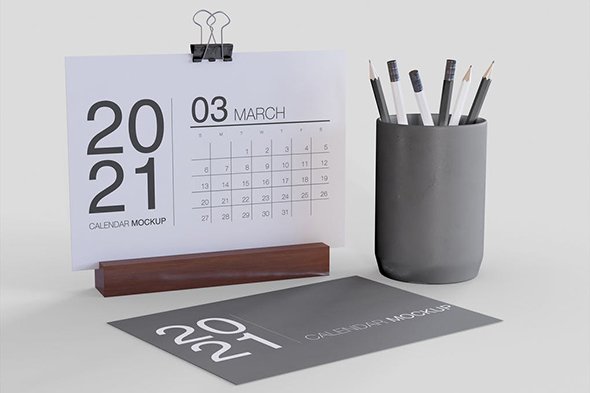 Desk with Calendar Mockup PSD