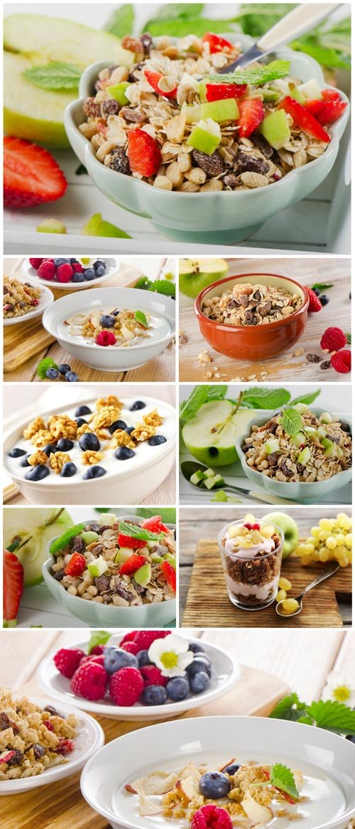 Healthy breakfast with fruits stock photo