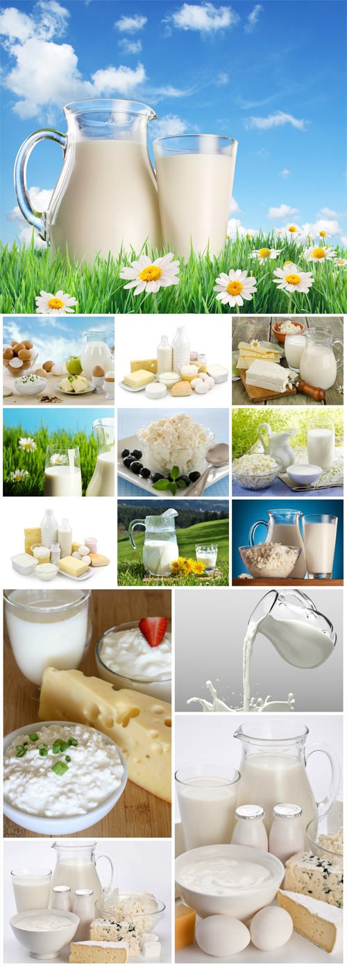 Cottage cheese, milk and dairy products stock photo