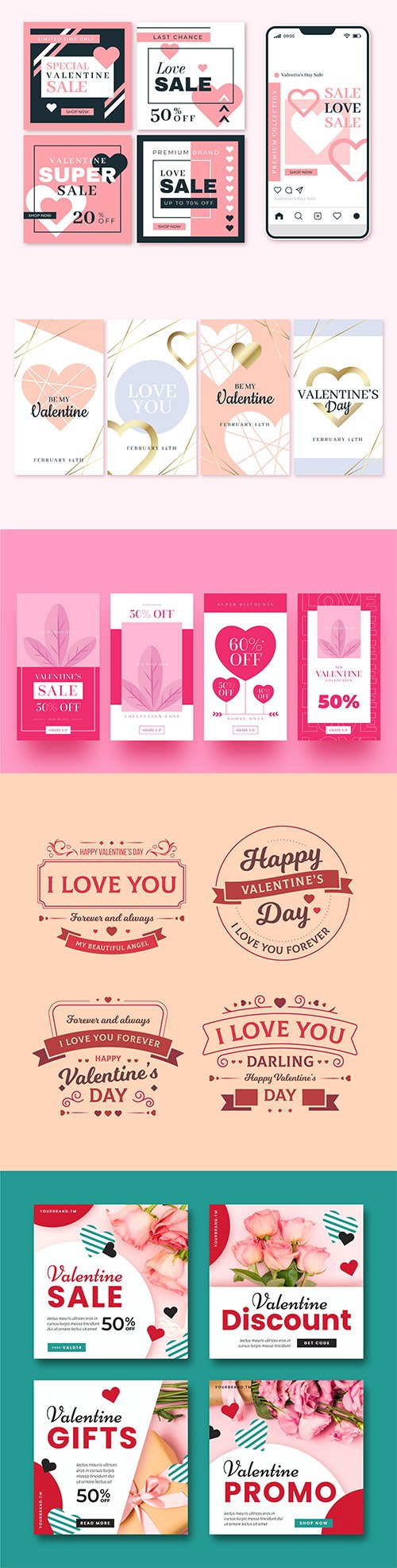 Valentines Day Story Sale Posts Vector Collection