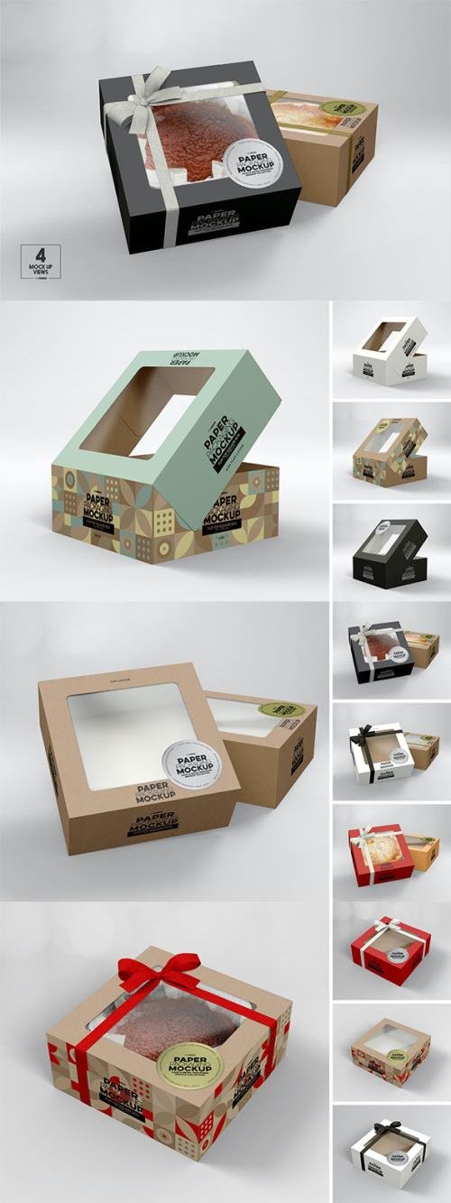 Square Flip Top Cake Box Packaging Mockup PSD