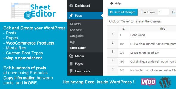 WP Sheet Editor (Premium) v2.23.0 - Edit Posts, Pages, and Custom Post Types With a Spreadsheet - NULLED