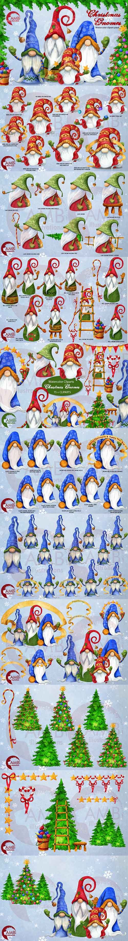 CreativeMarket - Christmas Gnomes Watercolor bundle - 1989500