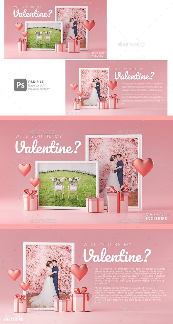 GraphicRiver - Photo Frame Mockup Template Love Heart Valentine Wedding Invitation Card Design - 30090490