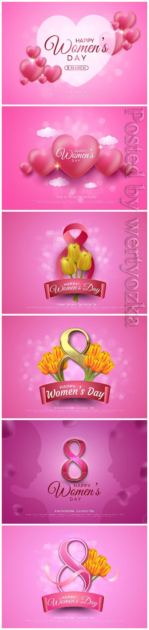 Editable text effect, women's day 8 march with flowers
