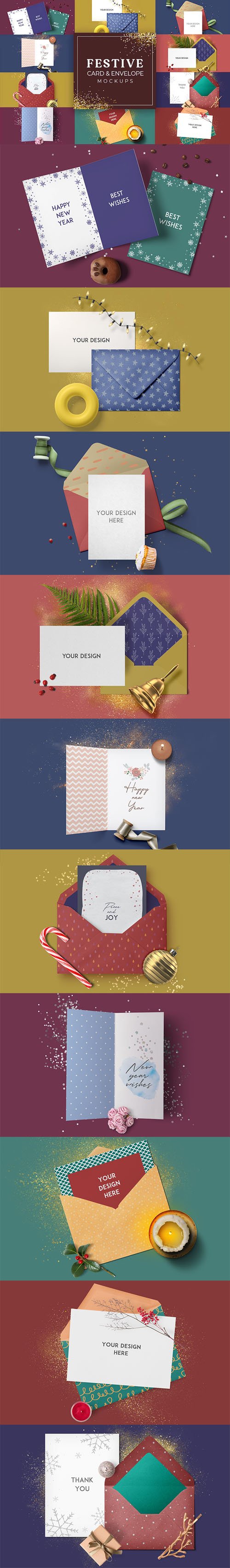 10 Festive Card & Envelope PSD Mockups Templates Collection