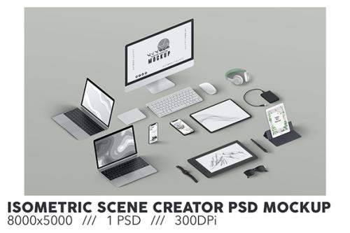Isometric Scene Creator PSD Mockup