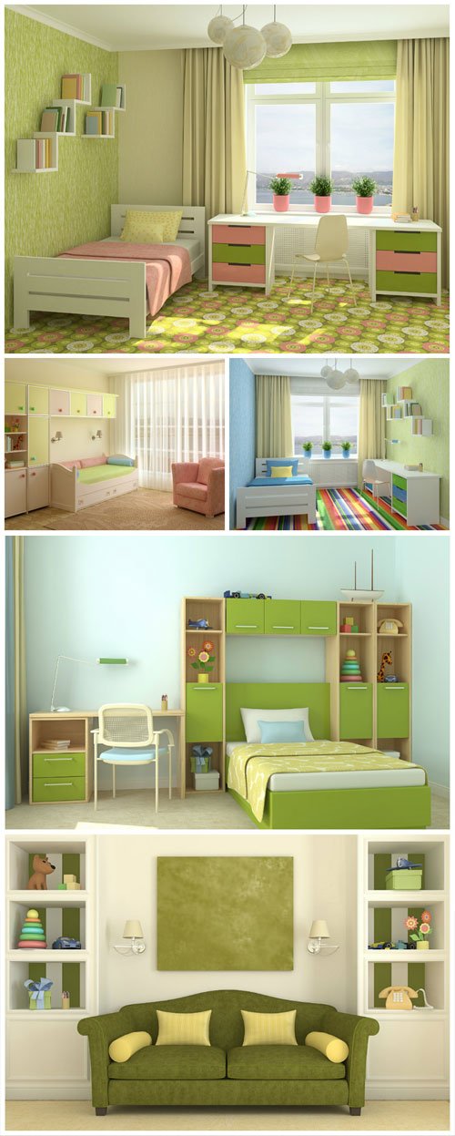 Children's room in olive tones stock photo
