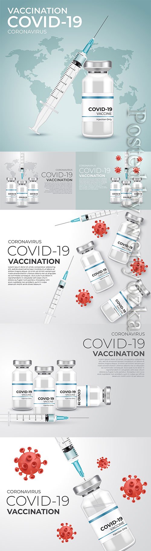 Covid 19 corona virus vaccination with vaccine bottle and syringe injection