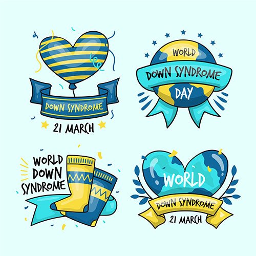 Hand-drawn world down syndrome day label collection