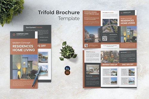 Residences Living Trifold Brochure PSD
