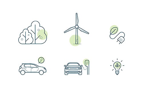 Set of icons about green energy and electric cars
