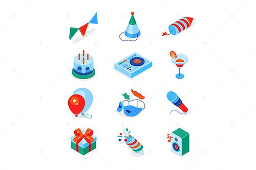 Birthday party - modern colorful isometric icons