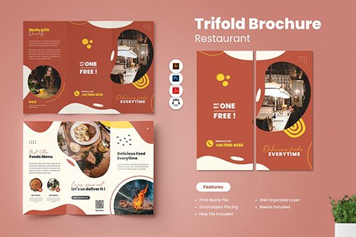 Restaurant Trifold Brochure PSD