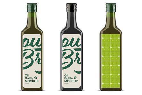 Green Glass Olive Oil Bottle Mockup PSD