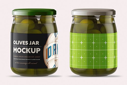 Clear Glass Jar with Olives Mockup PSD