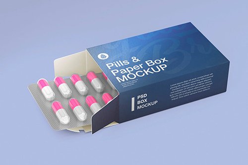Paper Box with Pills Mockup PSD