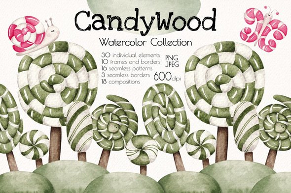 DesignBundles - Watercolor collection "Candy Wood" - 1242915