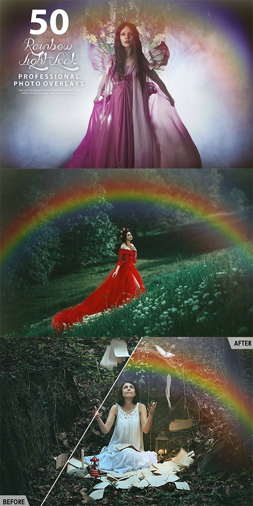 50 Rainbow Light Leak Photo Overlays