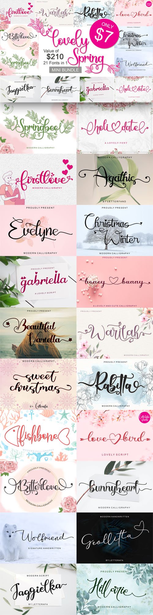 Lovely Spring Mini Bundle - 21 Fonts in 1
