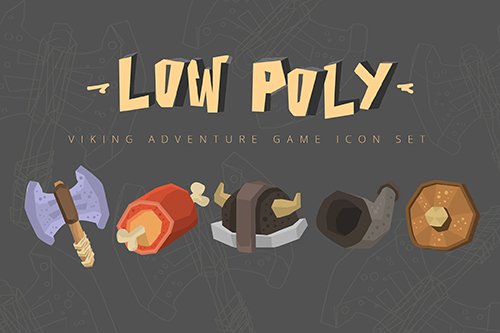 Low Poly Viking Adventures Game Icon Set