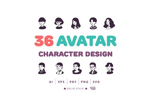 36 Avatar Character Design Solid Style Icons Pack