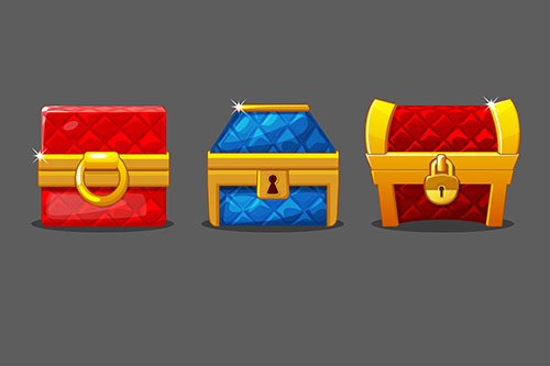 Set of chests different colored with locks