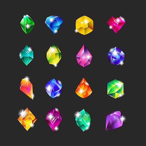 Royal multicolor gems flat icon set