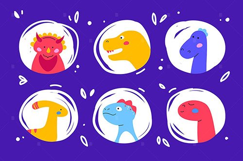 Dinosaurs faces - set of characters