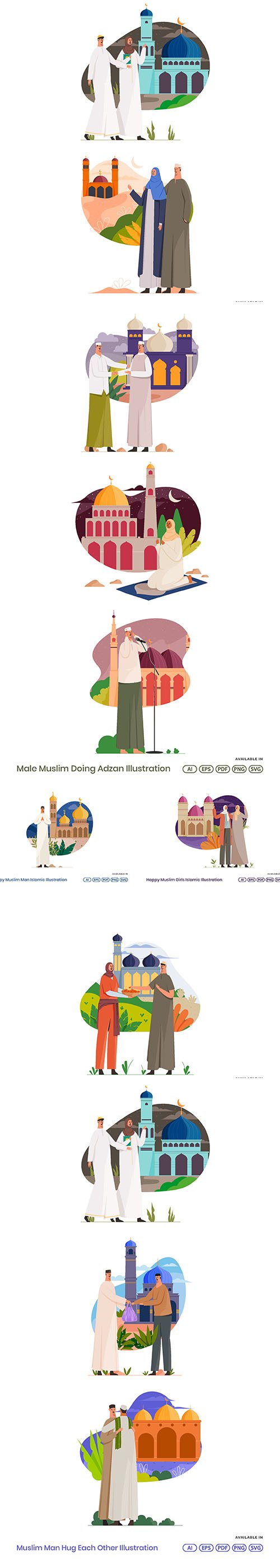 Muslim Man And Women Islamic Vector Illustration