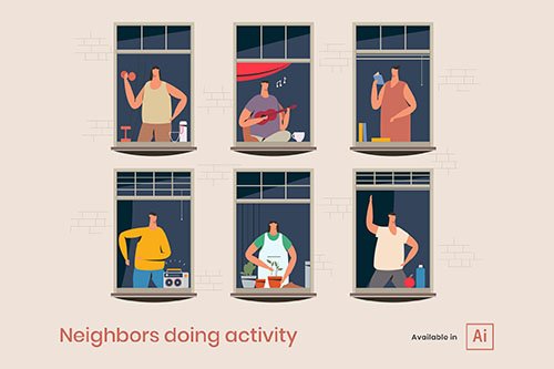 Windows with neighbors doing daily activity Vector
