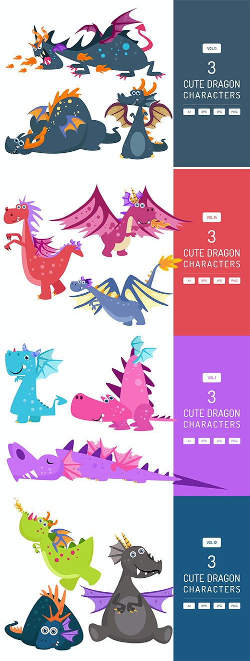 Cute dragon characters Vector set