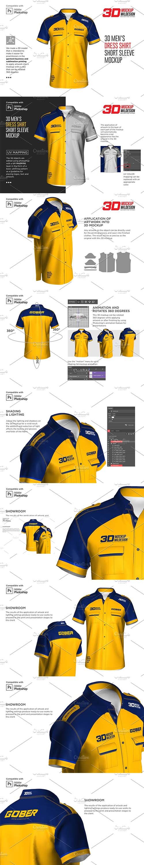 CreativeMarket - 3D Mens Dress Shirt SS Mockup - 5881078