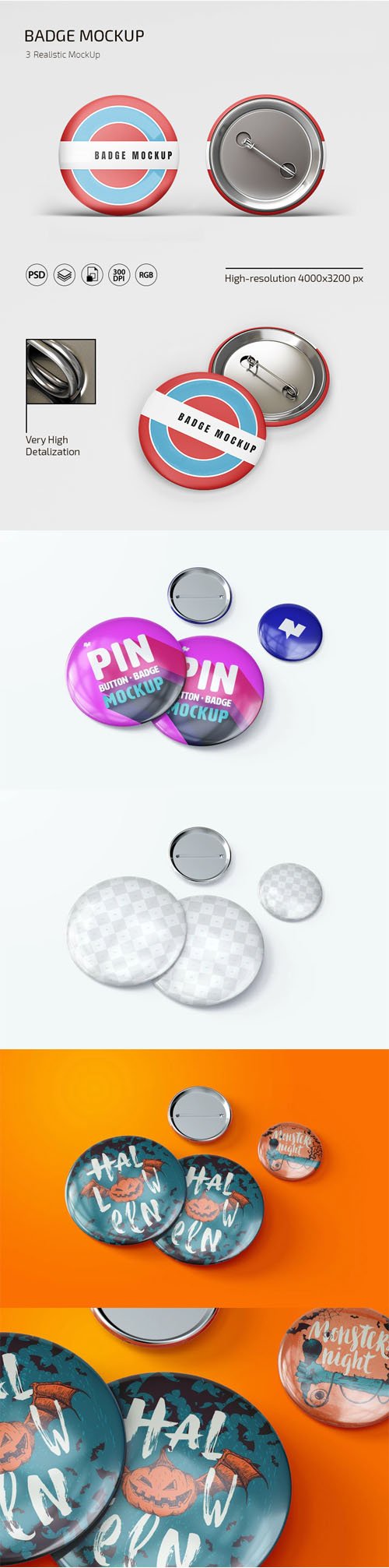 Pin Button Badges PSD Mockups Templates