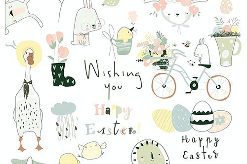 Vector cartoon Easter set with flowers ,easter egg