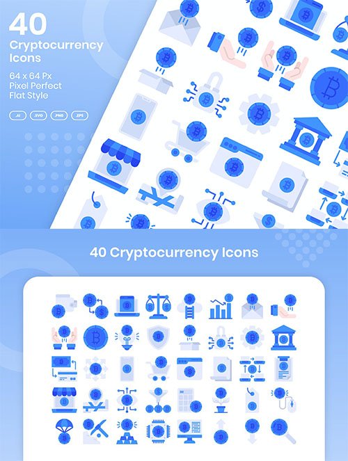 40 Cryptocurrency Icons Set - Flat