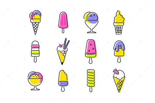 Types of ice cream - line design style icons