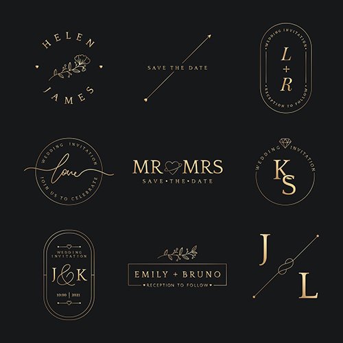 Luxury wedding invitation badges vector in metallic gold