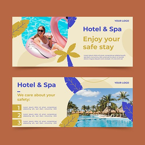 Organic flat hotel banner template with photo