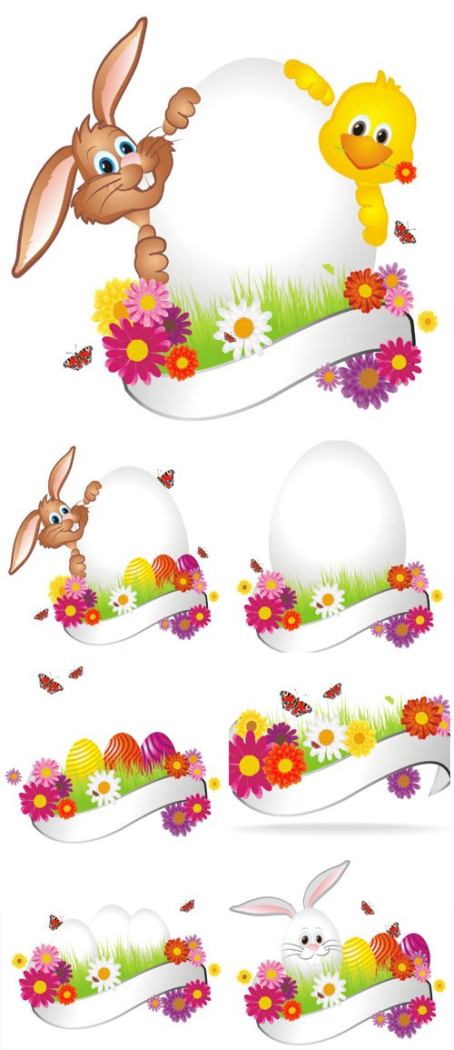 Easter bunny with banner for text in vector