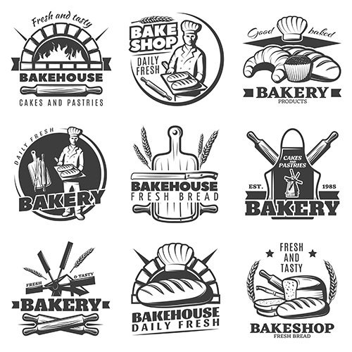 Vintage bakery emblems set