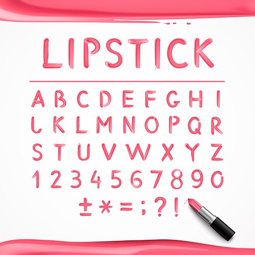 Pink red glossy english alphabet letters with lipstick