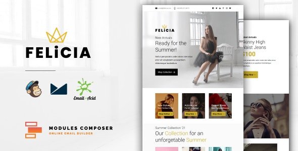 ThemeForest - Felicia v1.0 - E-commerce Responsive Email for Fashion & Accessories with Online Builder - 31384343