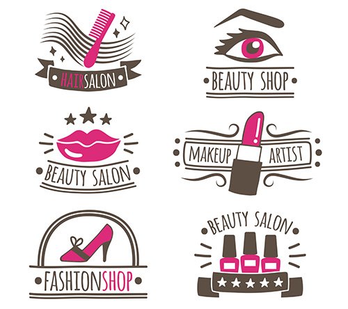 Collection of hand-drawn logos beauty salon