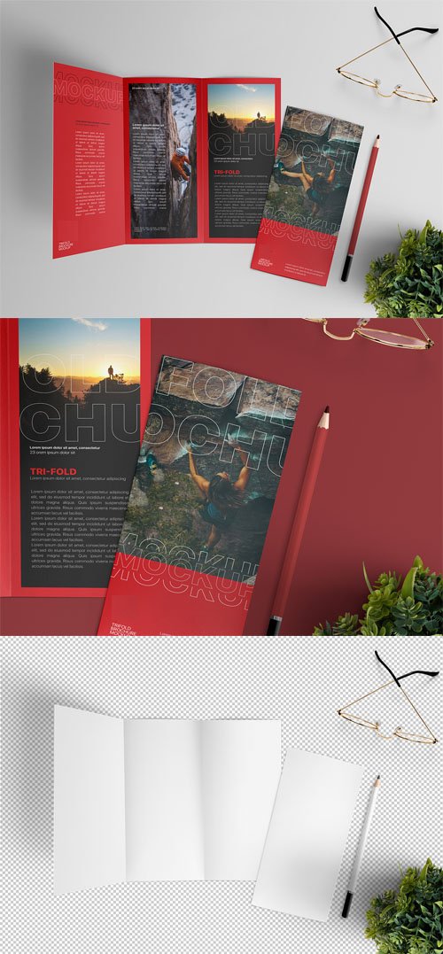 Black & Red Trifold Brochure PSD Mockup Template