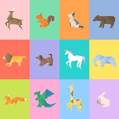 Geometric animals vector paper craft cut out set