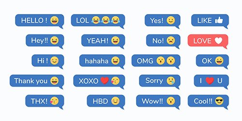 Social media emoji in speech bubbles vector set